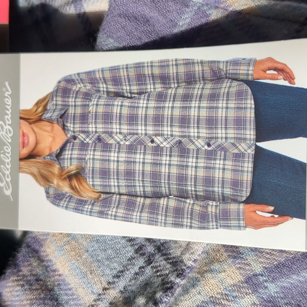 Eddie Bauer Purple and Gray Plaid Flannel NWT
